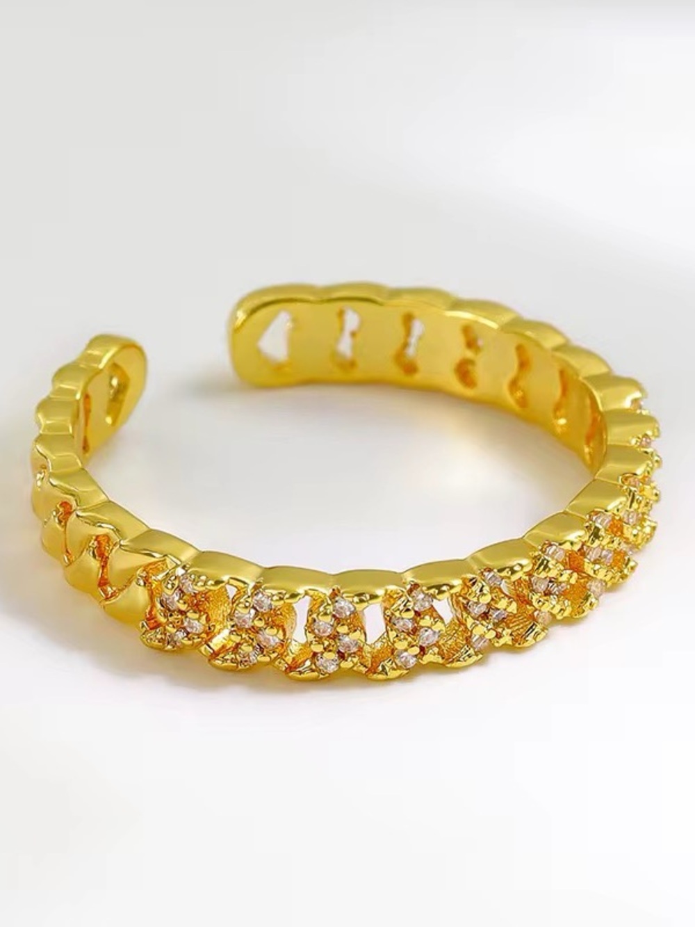 Trendy Bonafide Glam 18k Plated Cuban Link Open Ring | Cubic Zirconia Stones - Picture 2 of 5